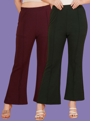 Lecowar Regular Fit Women Green, Maroon Trousers