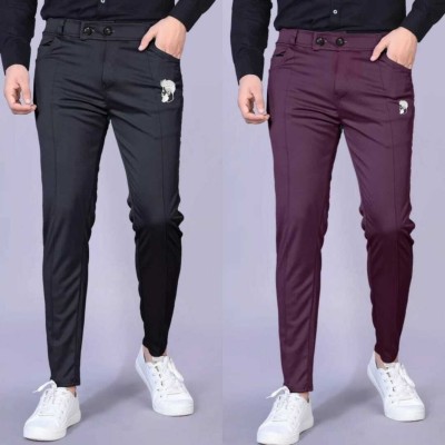 K.K. GAURMENTS Regular Fit Men Black, Purple Trousers