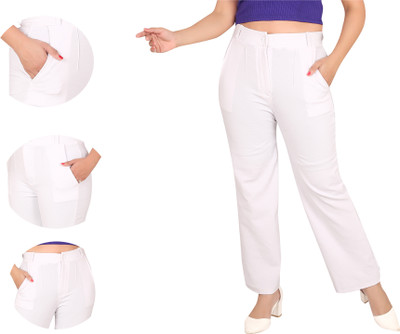 Fashion Bazaar Straight Fit Women White Trousers