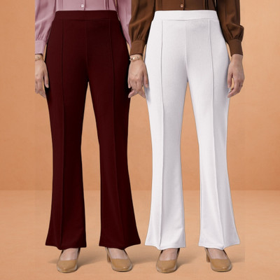 Anitafashion Loose Fit Women Maroon, White Trousers