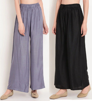 ZAYANQA Flared Women Black, Grey Trousers
