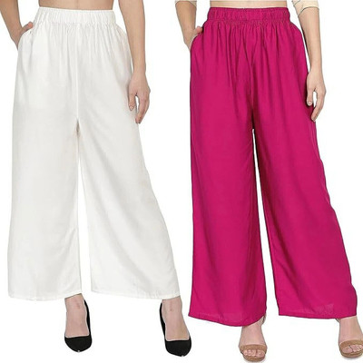 MOKSH Regular Fit Women White, Pink Trousers