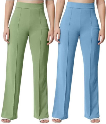 OOWL Straight Fit Women Blue Trousers