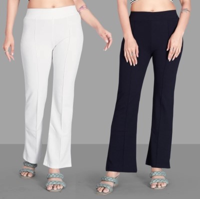 H AND S CLOTHING HOUSE Flared Women White, Black Trousers