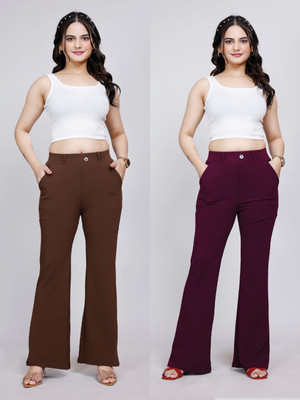 NUCLOTHS Regular Fit Women Brown, Purple Trousers