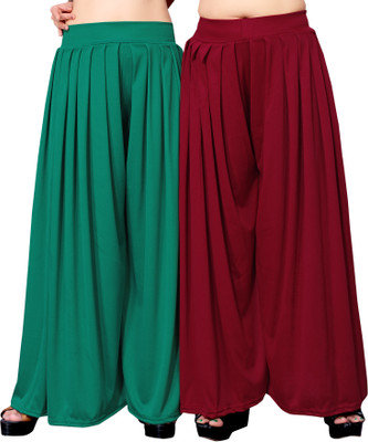 Anti Wrinkle Designer Flared Women Green, Red Trousers