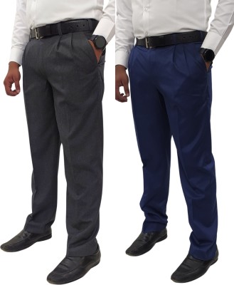 Clavelite Regular Fit Men Blue, Grey Trousers