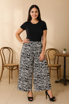 Deewa Flared Women Black, White Trousers