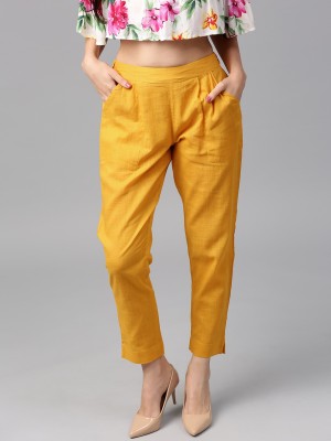 LIYARA Regular Fit Women Yellow Trousers