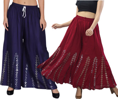OMAYA Regular Fit Women Dark Blue, Maroon Trousers