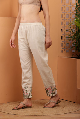 Neemzari Straight Fit Women Cream Trousers