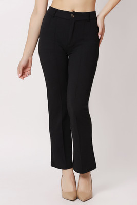 CLOTHINK India Regular Fit Women Black Trousers