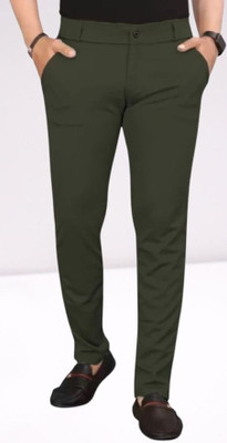 CIVIRASTTYLE Slim Fit Men Green Trousers