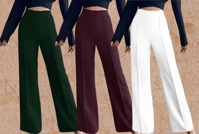 Kasendra Regular Fit Women Green, Maroon, White Trousers