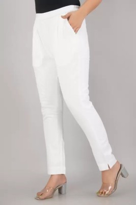 Velour Textiles Regular Fit Women White Trousers