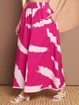 LookShine Flared Women Pink, White Trousers