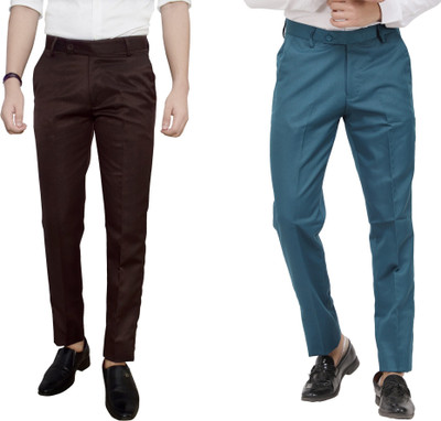 Kundan Regular Fit Men Brown, Dark Blue Trousers