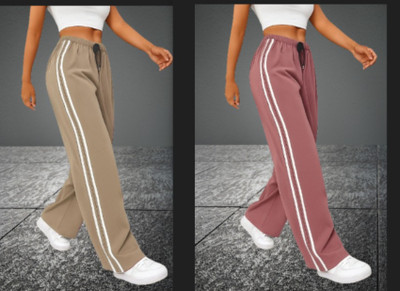 AKS FAB Solid, Striped Women Beige, Pink Track Pants