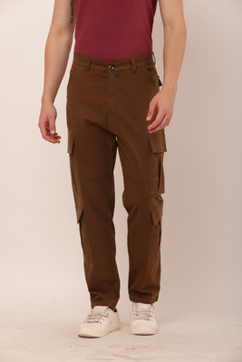 Ice Blue Straight Fit Men Brown Trousers