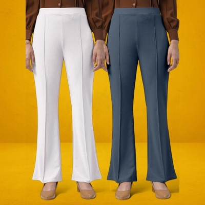 Squadfashion Comfort Fit, Regular Fit Women White, Grey Trousers