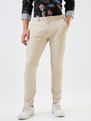 Spykar Slim Fit Men Beige Trousers