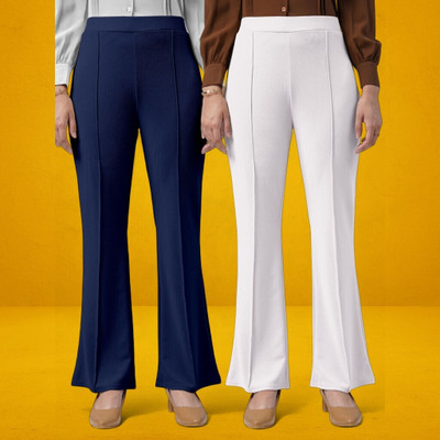 Anitafashion Comfort Fit, Regular Fit Women Dark Blue, White Trousers