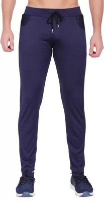 ynam Solid Men Blue Track Pants