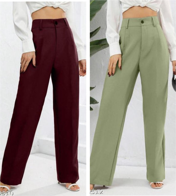 GREEN-SHADE Regular Fit Women Maroon, Green Trousers