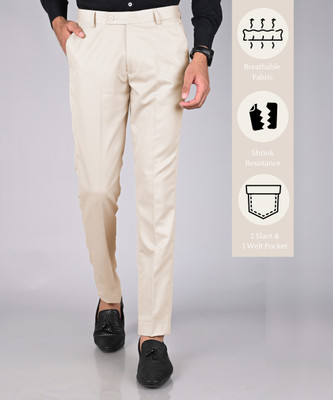 STREETVIBES Regular Fit Men Cream Trousers