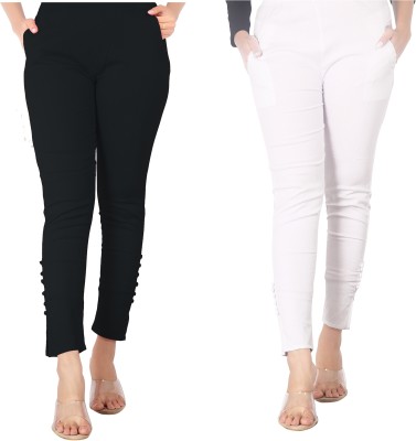 MY BAZAAR Slim Fit Women Black, White Trousers