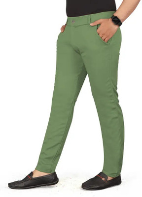 NAJMAFASHION Slim Fit Men Green Trousers