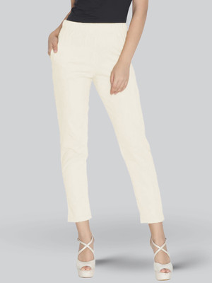 Lyra Slim Fit Women Cream Trousers