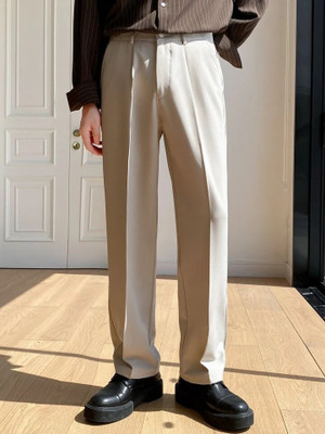 Naaztraders Loose Fit Men Cream Trousers