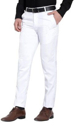 GhabaCreation Slim Fit Men White Trousers