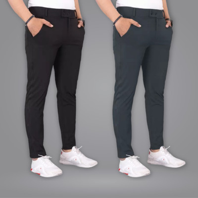 GIBBONTE Slim Fit Men Black, Grey Trousers