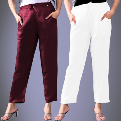 QuaClo Regular Fit Women Maroon, White Trousers