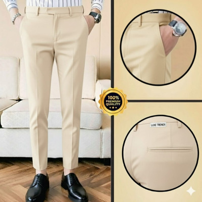 SM Syentex Slim Fit Men Cream Trousers