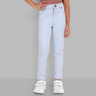 one sky Slim Fit Girls Light Blue Trousers