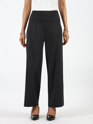 BlissClub Ultimate Wide Legged Pants, Lite - Regular Relaxed Women Black Trousers