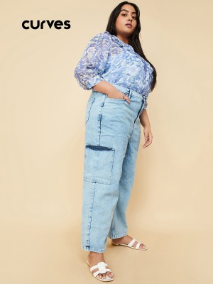 MAX Plus Size Regular Fit Women Blue Trousers