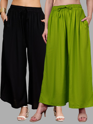 VALLES365 by S.c. Flared Women Light Green, Black Trousers