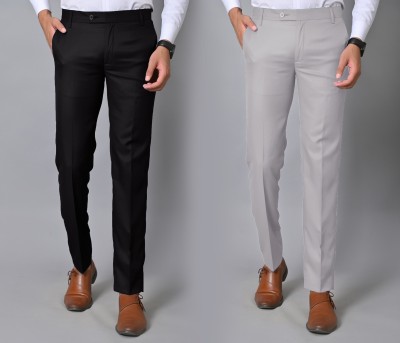 Satystyle Regular Fit Men Black, Grey Trousers