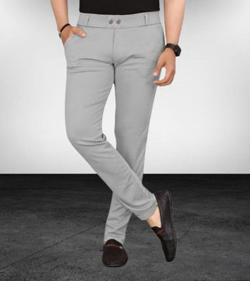 CIVIRASTTYLE Slim Fit Men Grey Trousers