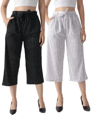 GulGuli Regular Fit Women Black, White Trousers