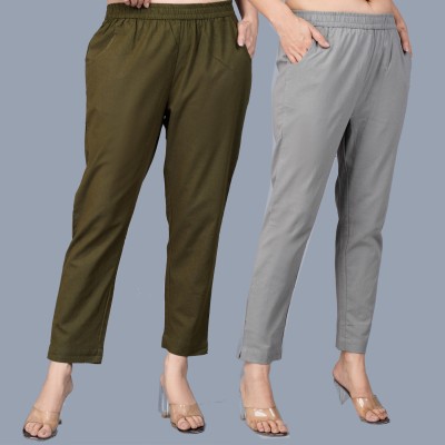 QuaClo Regular Fit Women Dark Green, Grey Trousers