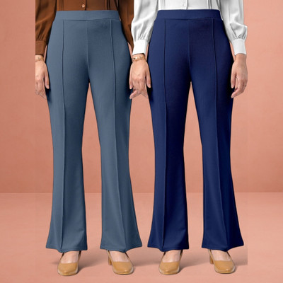 lookskky Loose Fit Women Grey, Dark Blue Trousers