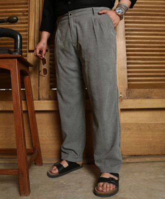 Instafab Plus Straight Fit Men Grey Trousers