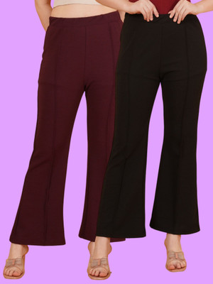 Parona Regular Fit Women Maroon, Black Trousers