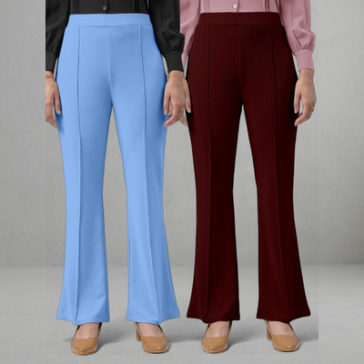 jenile stoor Loose Fit Women Light Blue, Maroon Trousers
