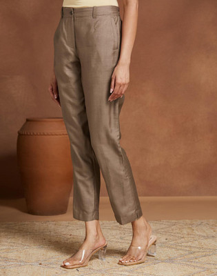 Fabindia Slim Fit Women Brown Trousers